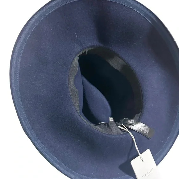 Ted Baker Rosieyy Navy Blue Wool Stud Detail Wide Brim Hat Size S/M NWT - Picture 4 of 8